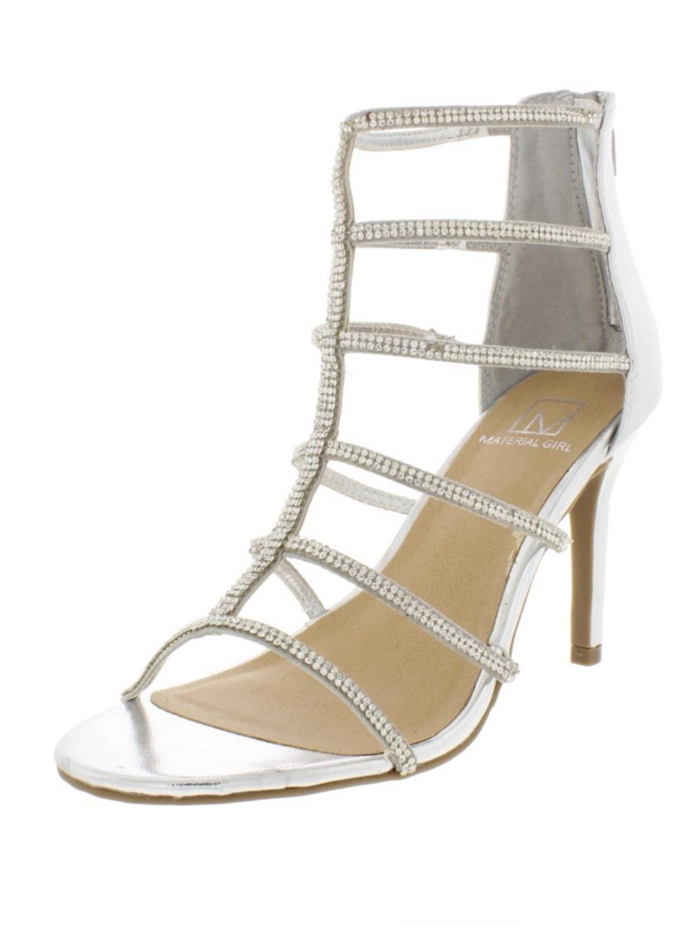 Material Girl Silver Rhinestone Cage Stiletto Sandal